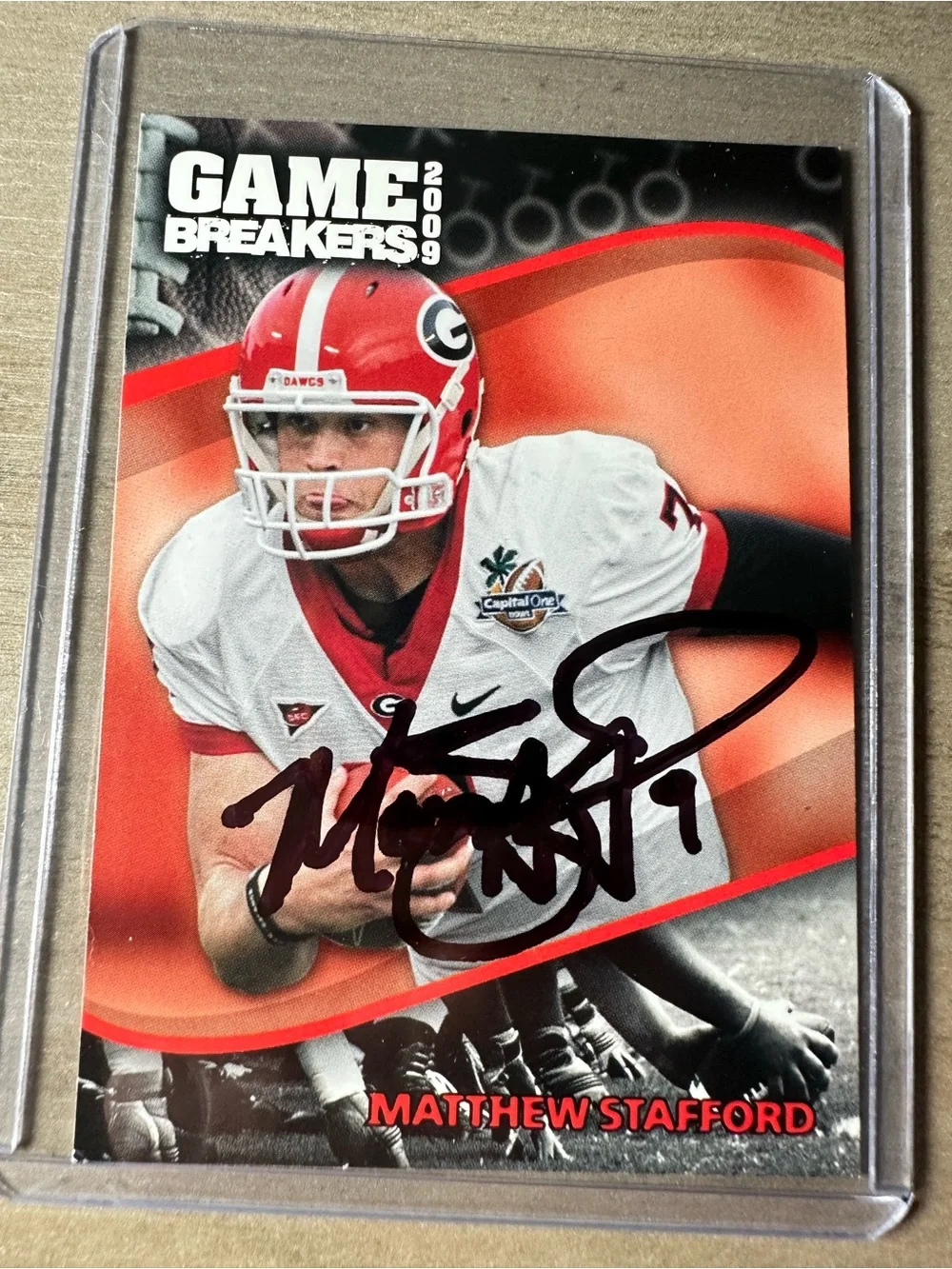 Matthew Stafford Signed Rookie Card. 2009 Game Breakers. Autograph. Georgia.